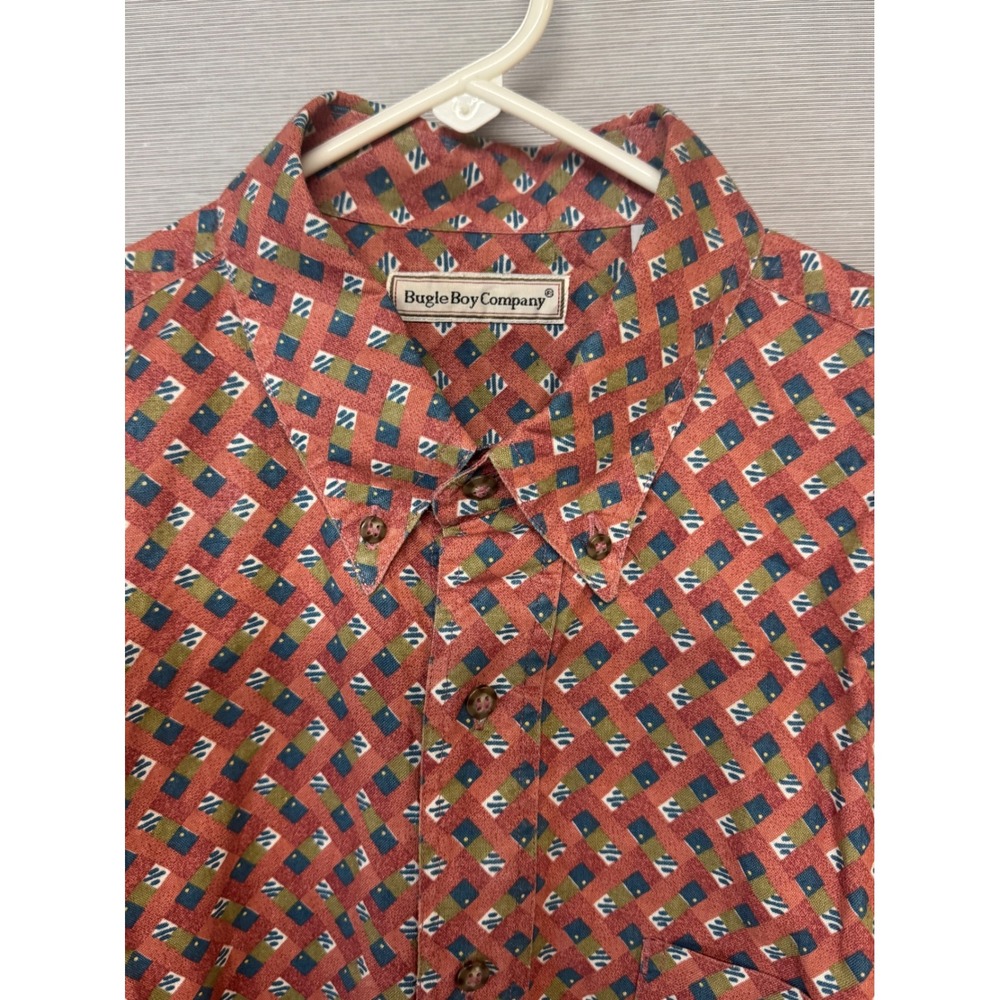 Vtg NOS Bugle Boy Mens 90s Geometric Print Short Sleeve Shirt Sz Large Boxy Red - Picture 3 of 8